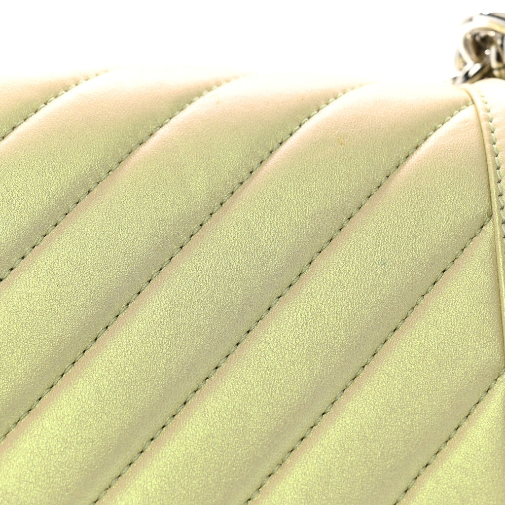 Iridescent Lambskin Chevron Quilted Medium Boy Flap Green