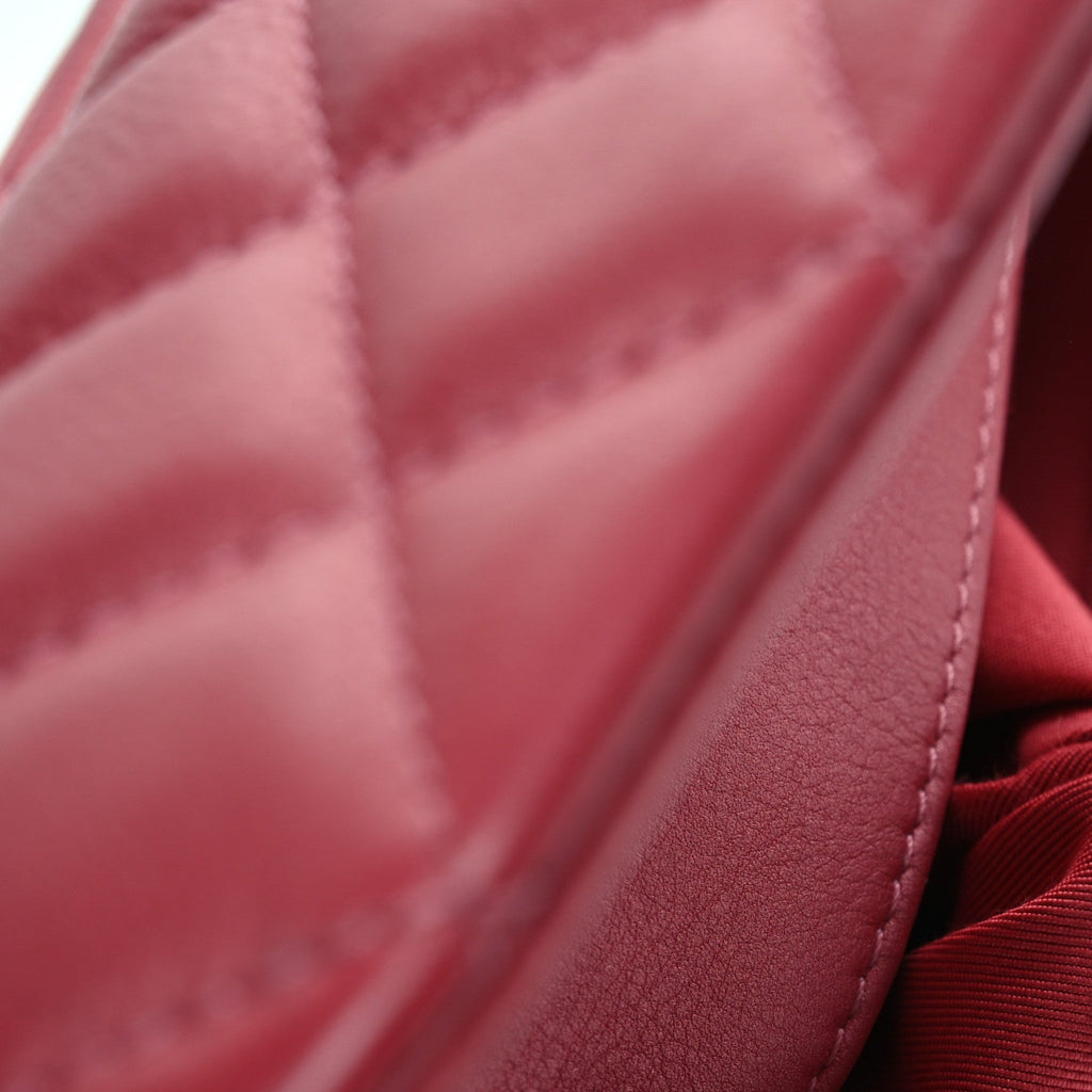 Metallic Calfskin Quilted Top Handle Flap Dark Pink