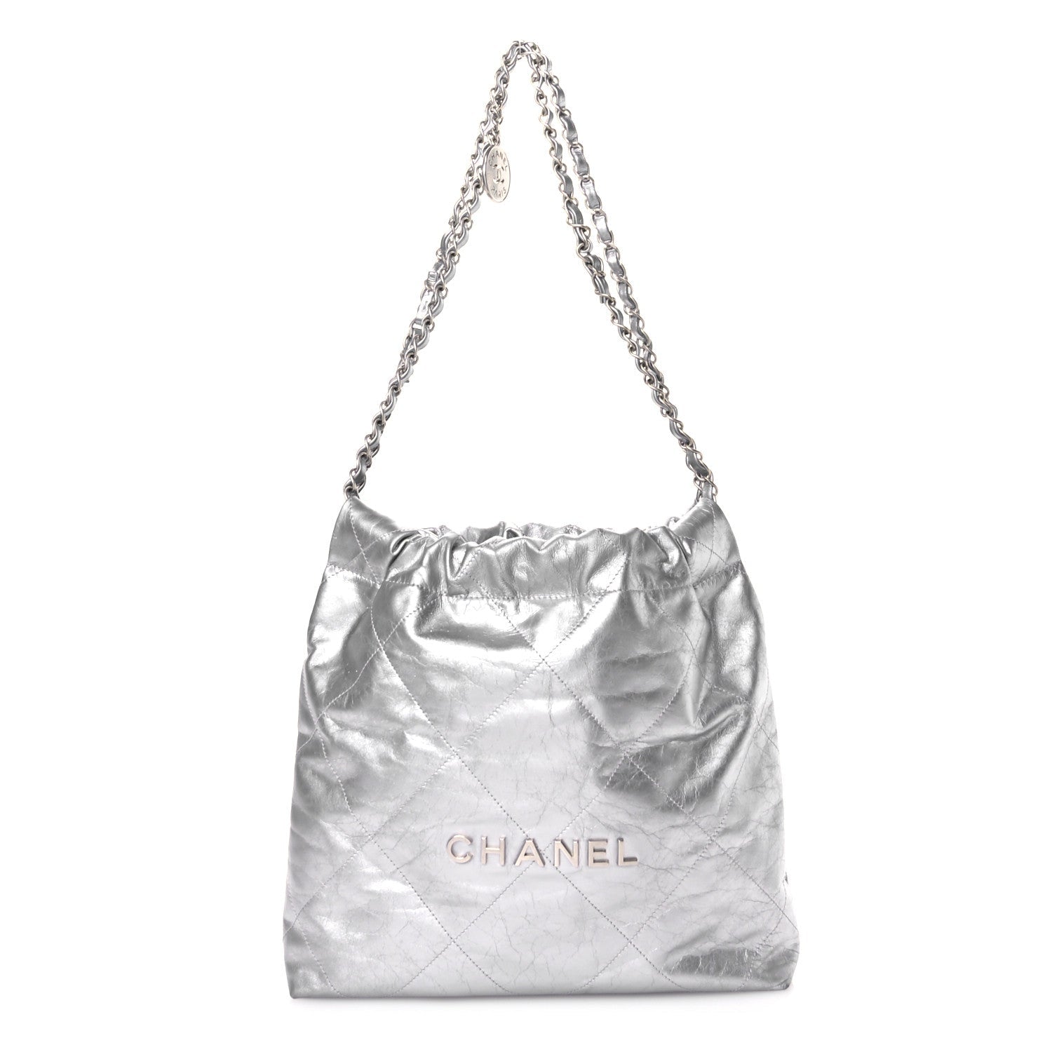 Metallic Calfskin Quilted Small Chanel 22 Silver