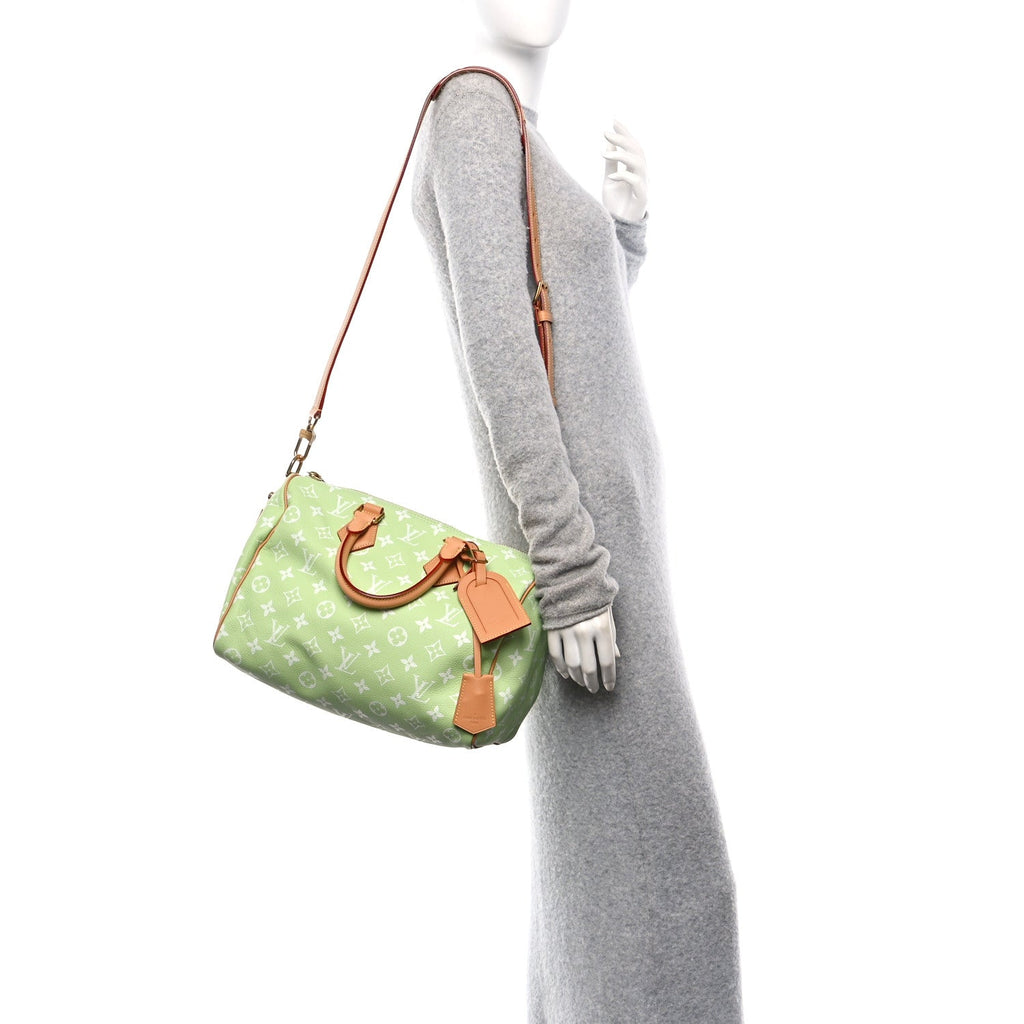 Calfskin Monogram Speedy P9 Bandouliere 30 Frozen Lime Vert Clair