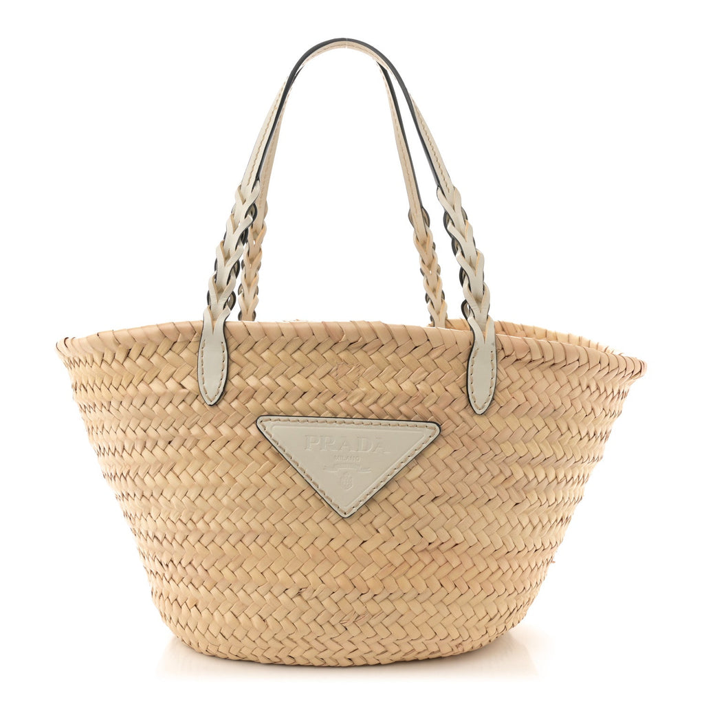 Palmitto Vitello Woven Braided Large Basket Tote Bag Naturale White