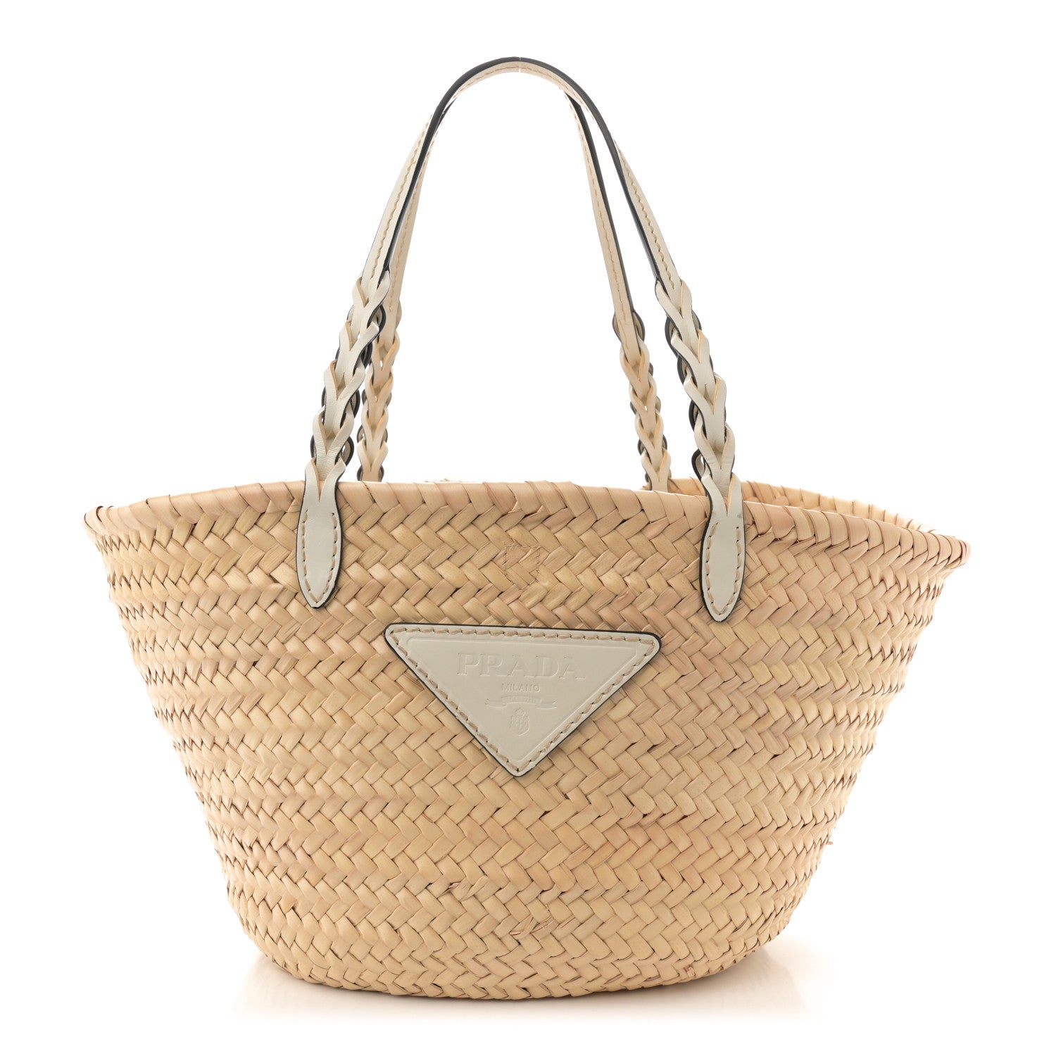 Palmitto Vitello Woven Braided Large Basket Tote Bag Naturale White