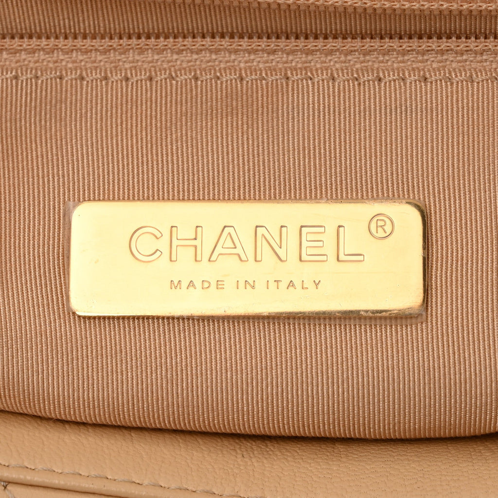 Goatskin Quilted Maxi Chanel 19 Flap Beige