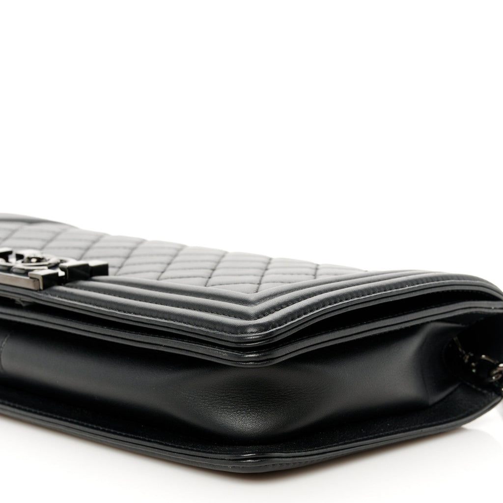 Calfskin Quilted Boy Clutch With Removable Chain So Black