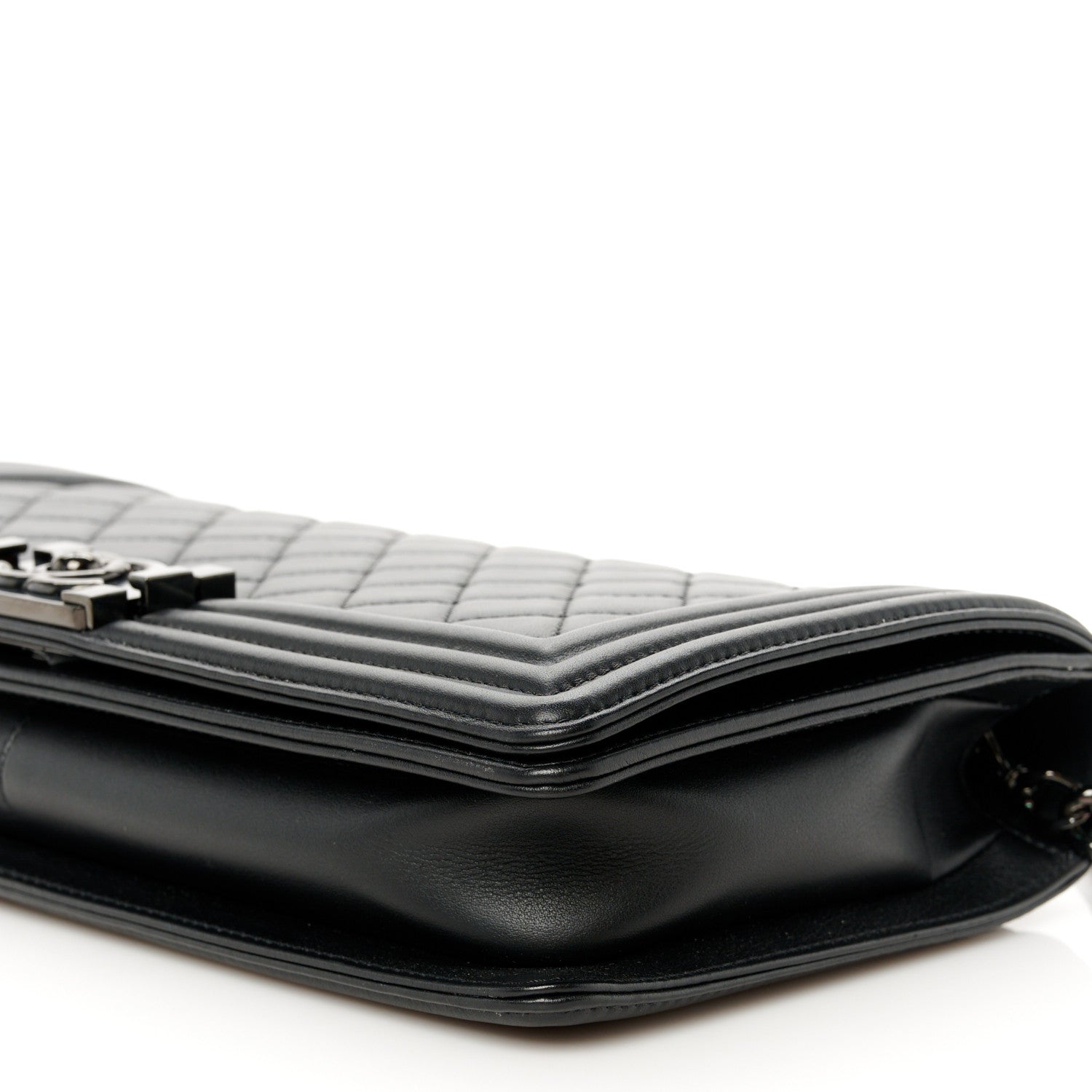 Calfskin Quilted Boy Clutch With Removable Chain So Black