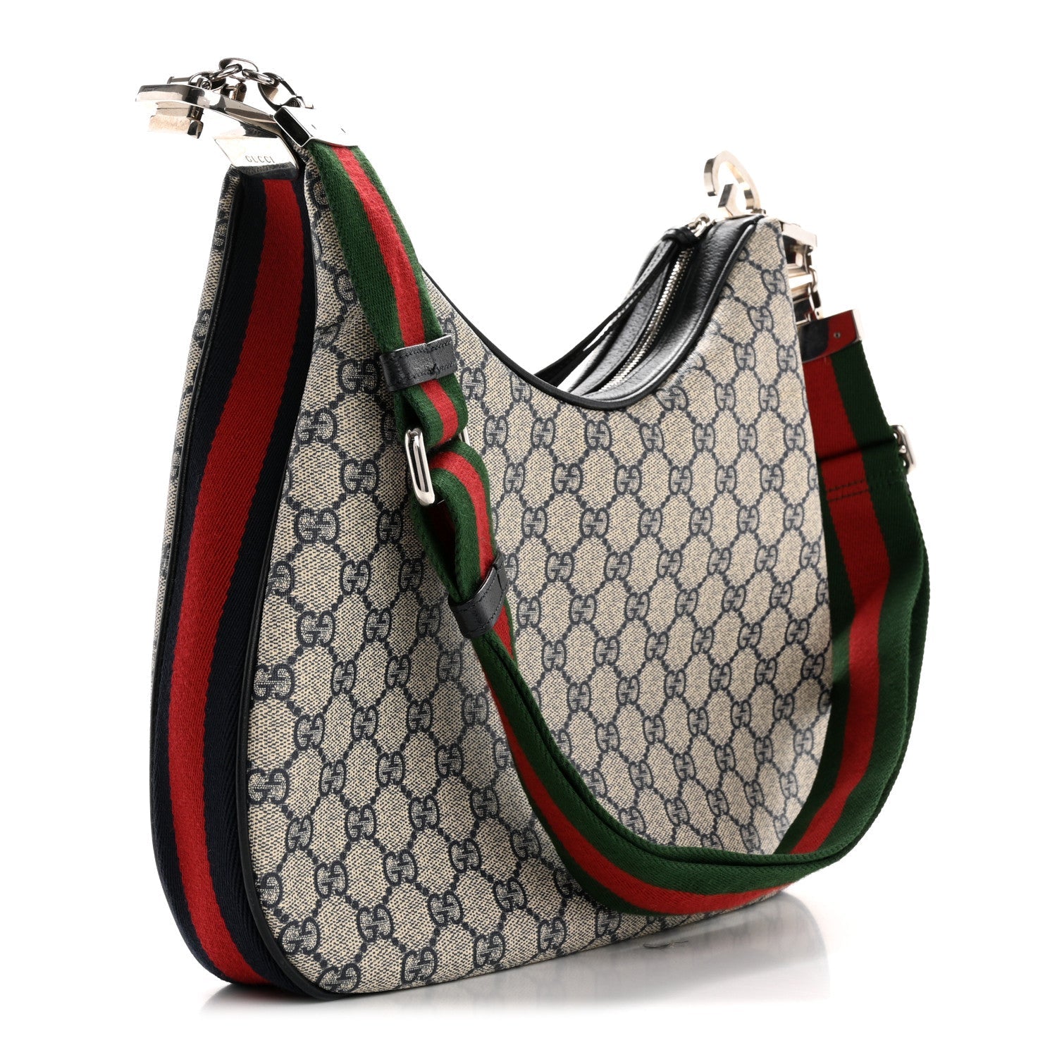 GG Supreme Monogram Textured Calfskin Web Small Attache Shoulder Bag Beige Blue