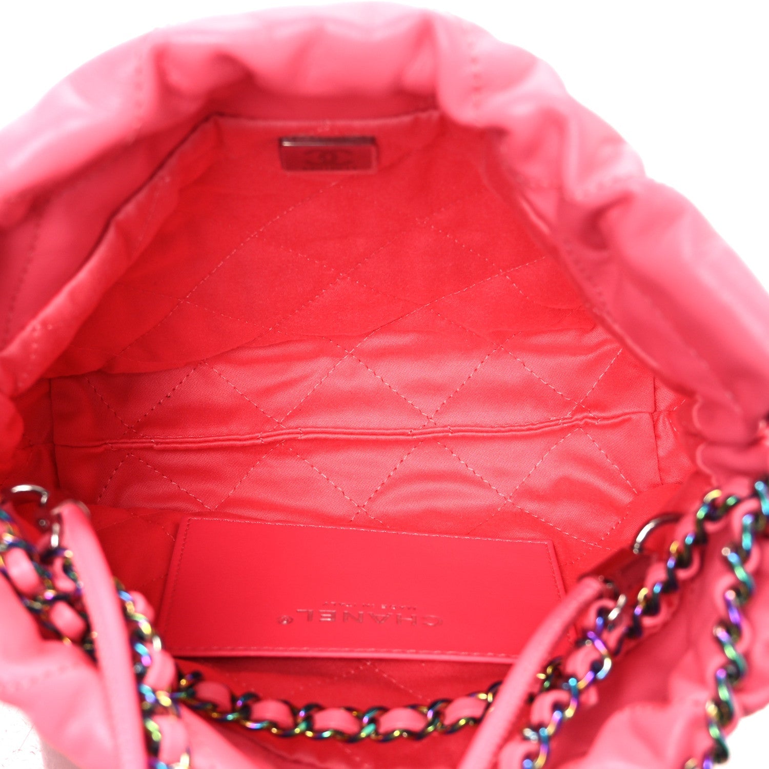 Shiny Calfskin Quilted Rainbow Metal Mini Chanel 22 Coral Pink