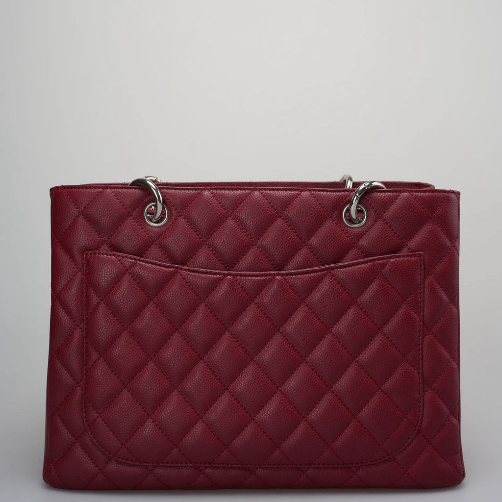Chanel Burgundy gst Grand Shopping Tote Bag in caviar Leather with Silver Hardware