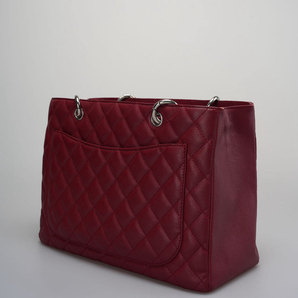 Chanel Burgundy gst Grand Shopping Tote Bag in caviar Leather with Silver Hardware