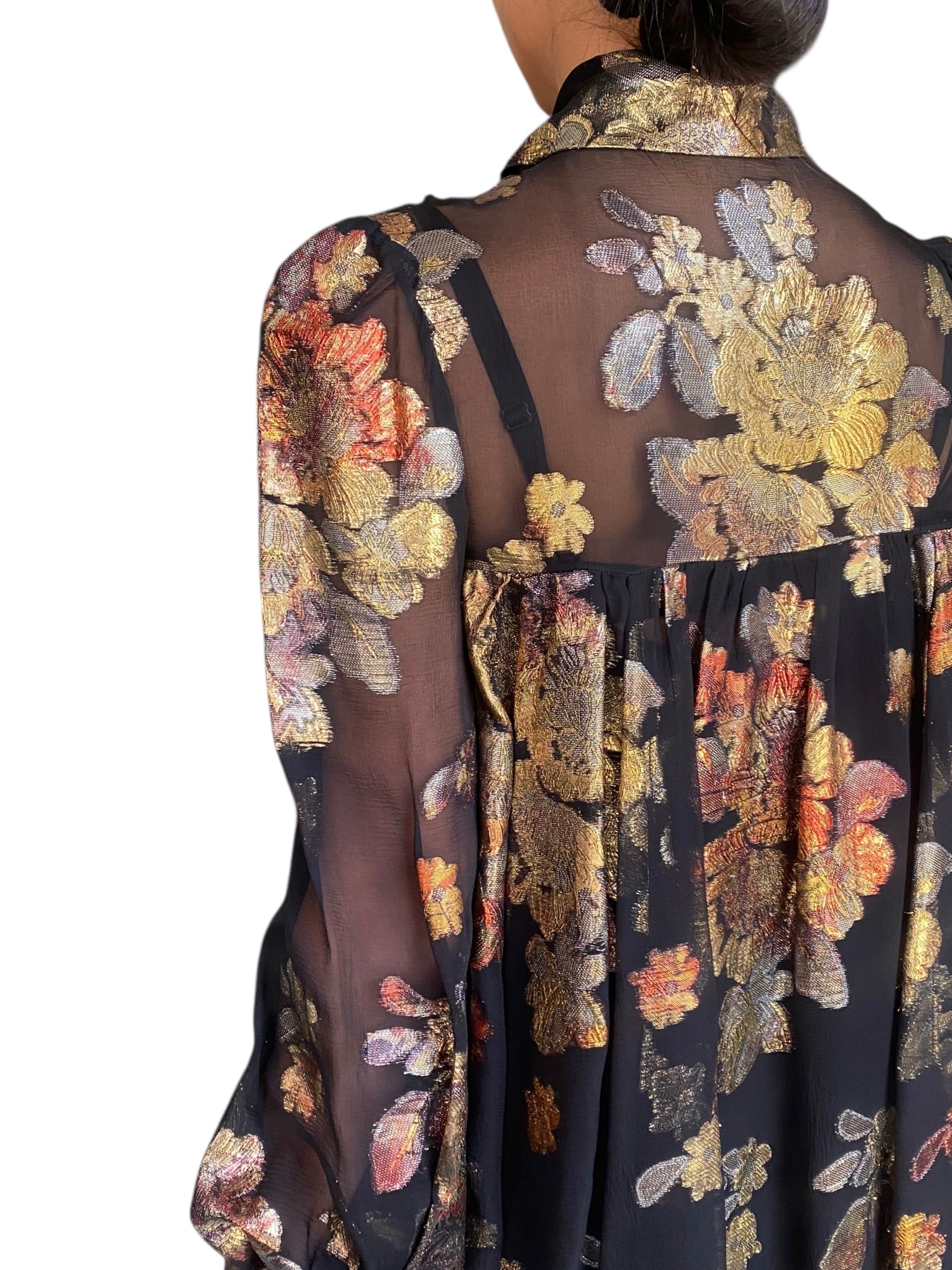 Saint Laurent Black Floral Silk Jacquard Mini Flared Dress - 40