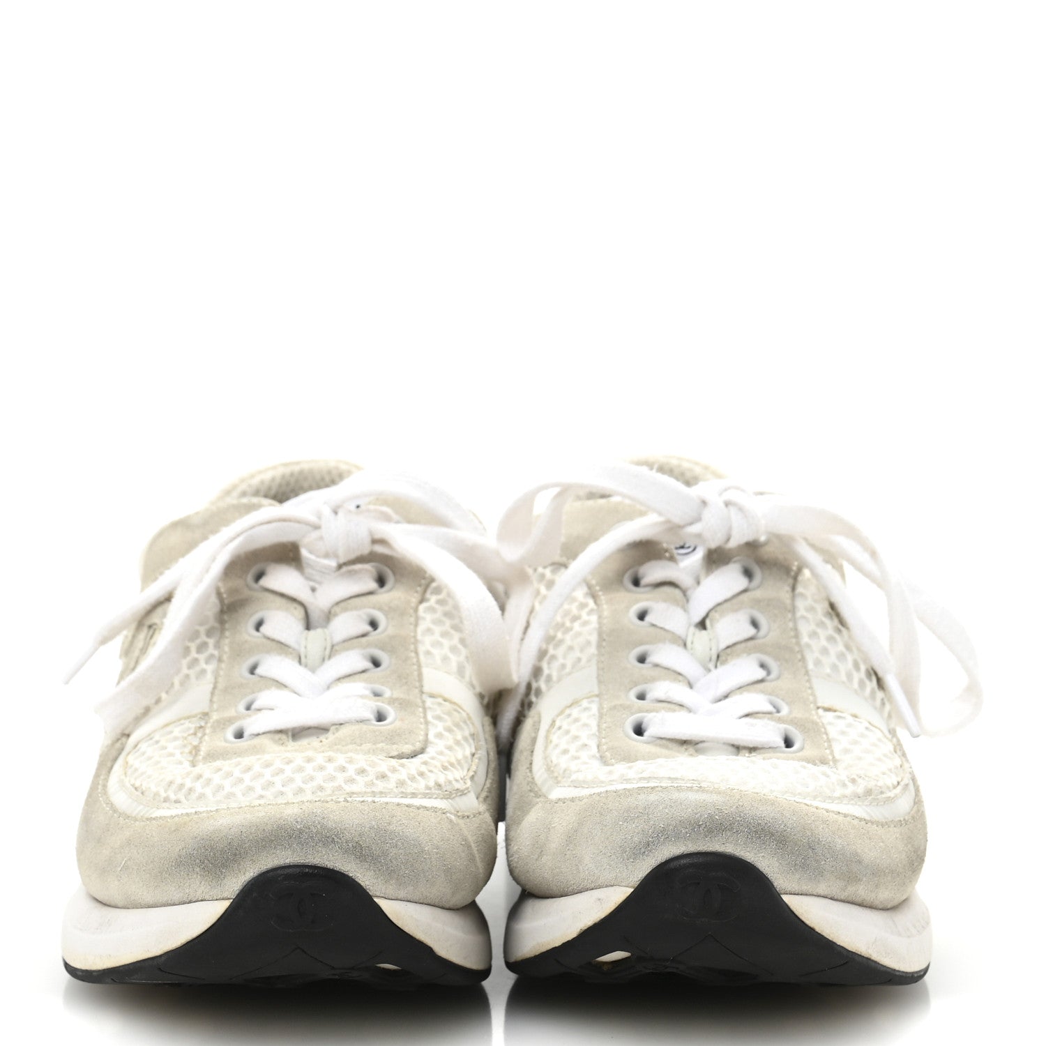 Calfskin Mesh Lycra Suede Womens Logo Sneakers 36.5 White