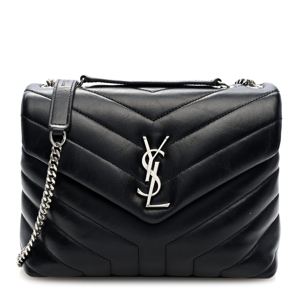 Calfskin Y Quilted Monogram Small Loulou Chain Satchel Black