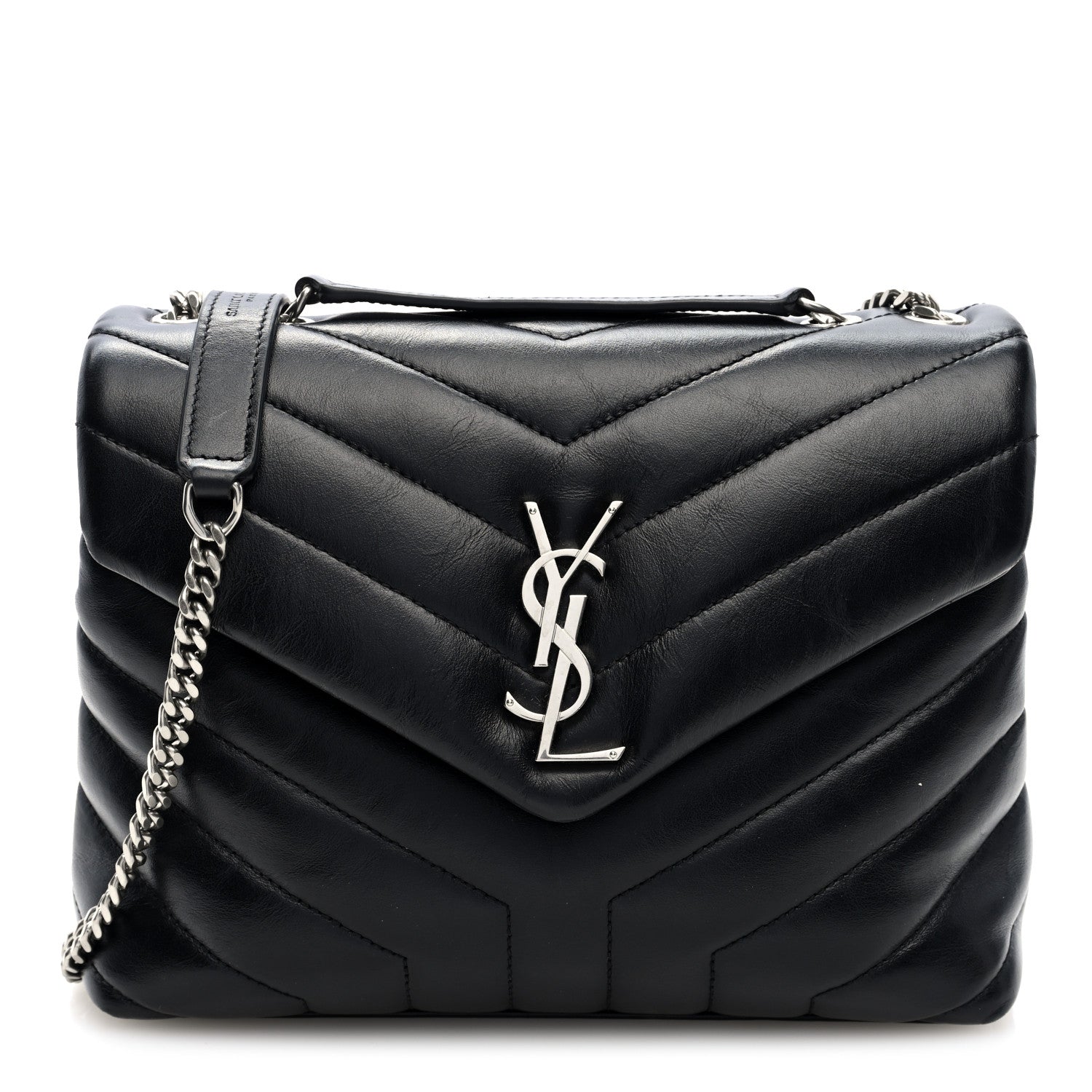 Calfskin Y Quilted Monogram Small Loulou Chain Satchel Black
