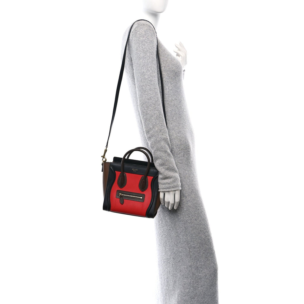 Smooth Calfskin Bullhide Nano Tri-Color Luggage Bright Red