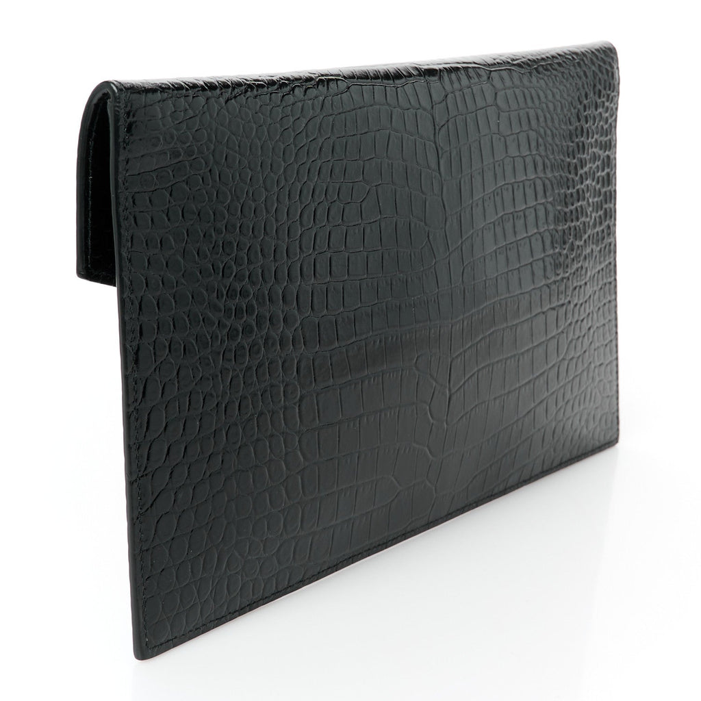 Calfskin Crocodile Embossed Uptown Monogram Pouch Black
