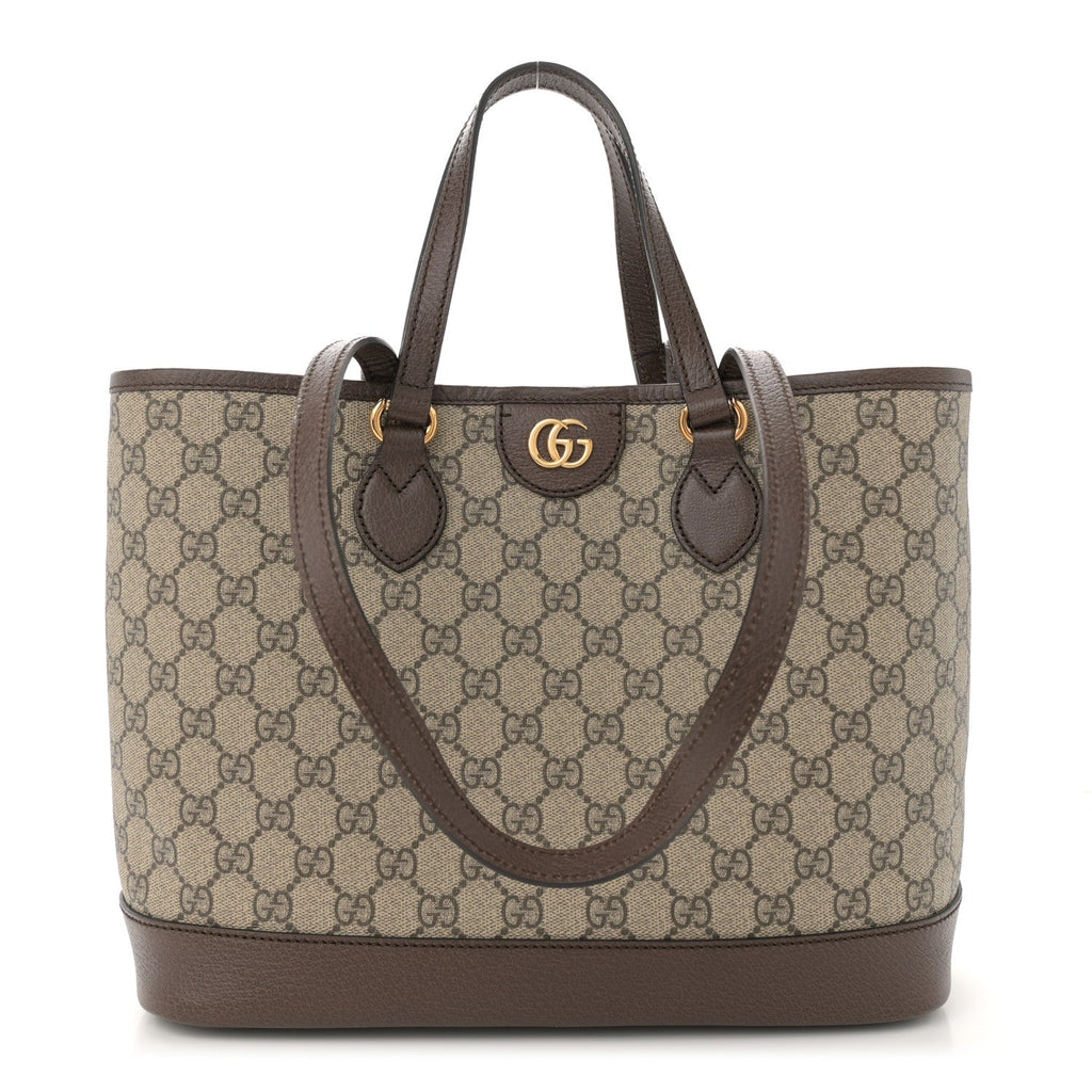 GG Supreme Monogram Textured Calfskin Small Ophidia Shoulder Tote Bag Beige Ebony New Acero