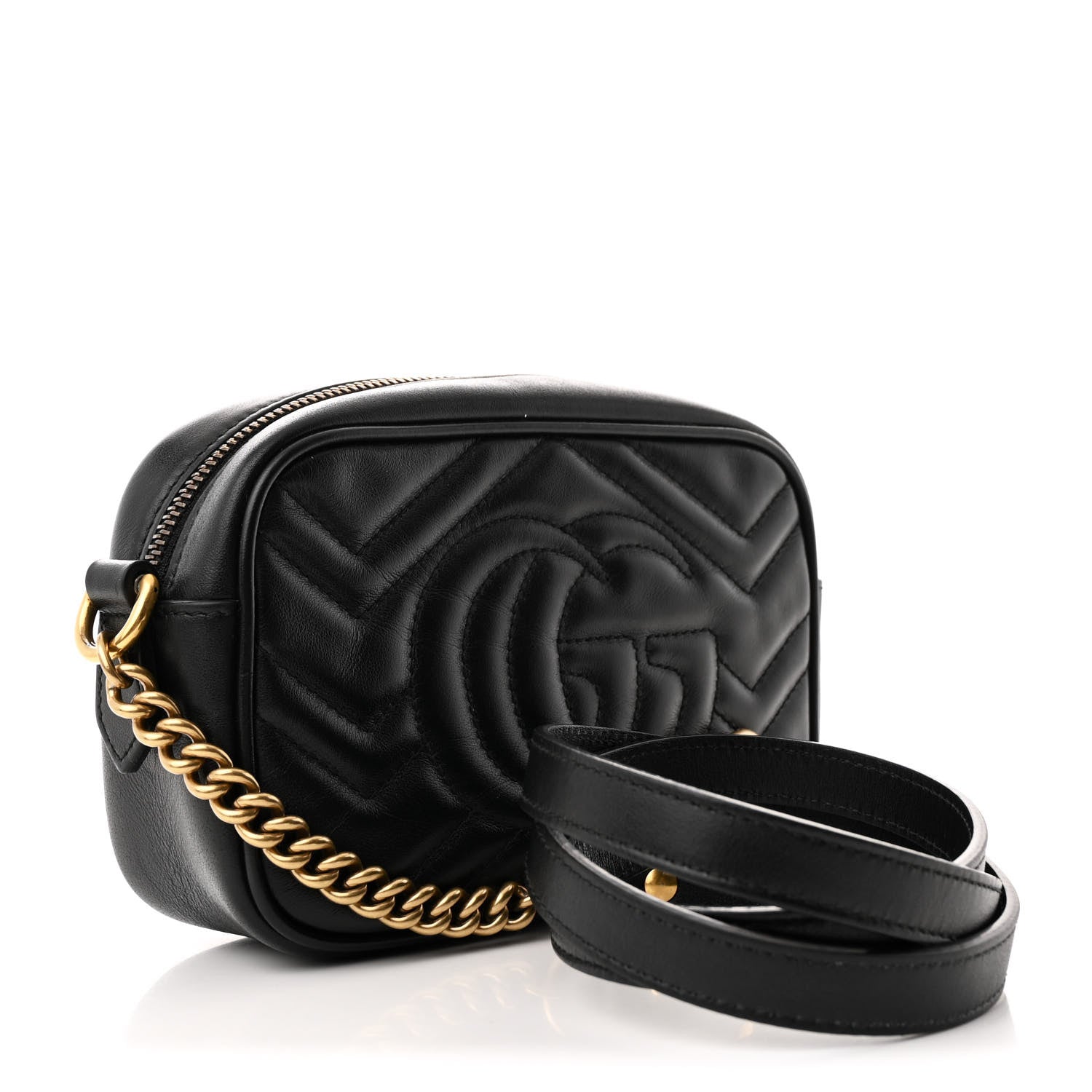 Calfskin Matelasse Mini GG Marmont Chain Shoulder Bag Black