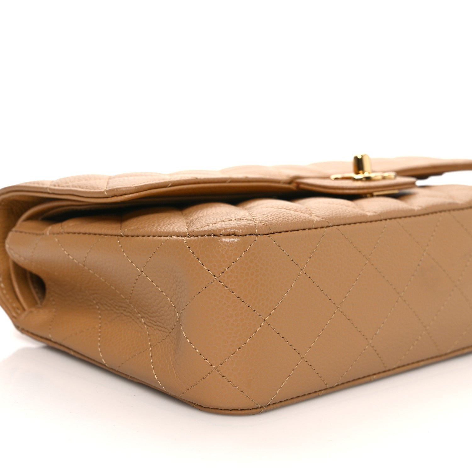 Caviar Quilted Medium Double Flap Beige