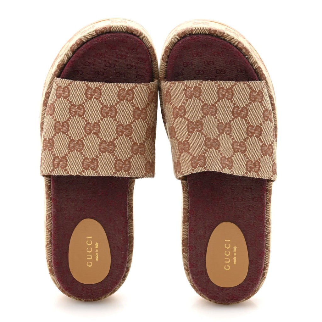 Canvas GG Monogram Angelina Platform Slide Sandals 39 Beige Ruggine