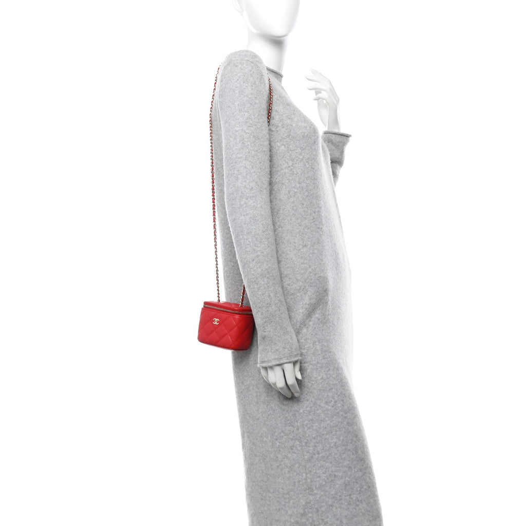 Caviar Quilted Mini Vanity Case With Chain Red