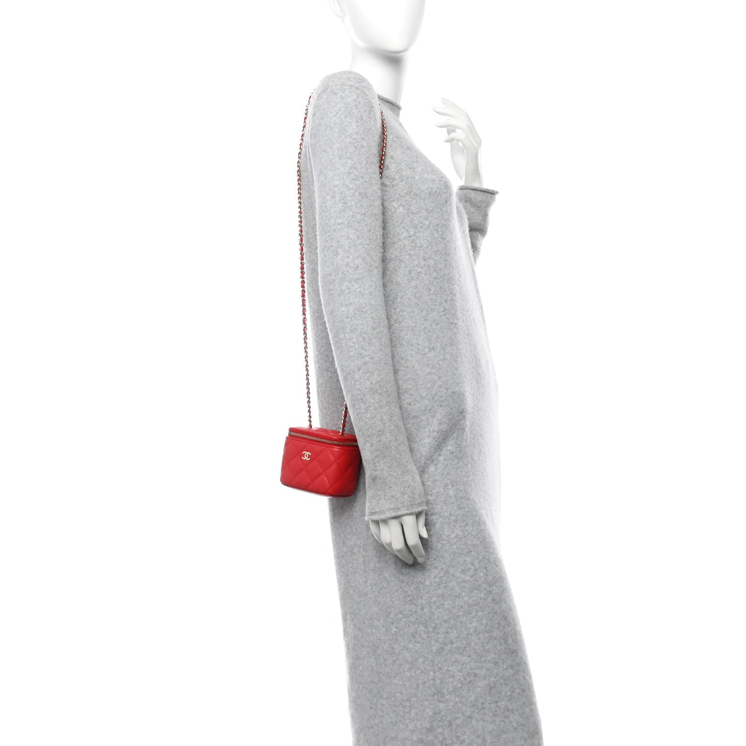 Caviar Quilted Mini Vanity Case With Chain Red