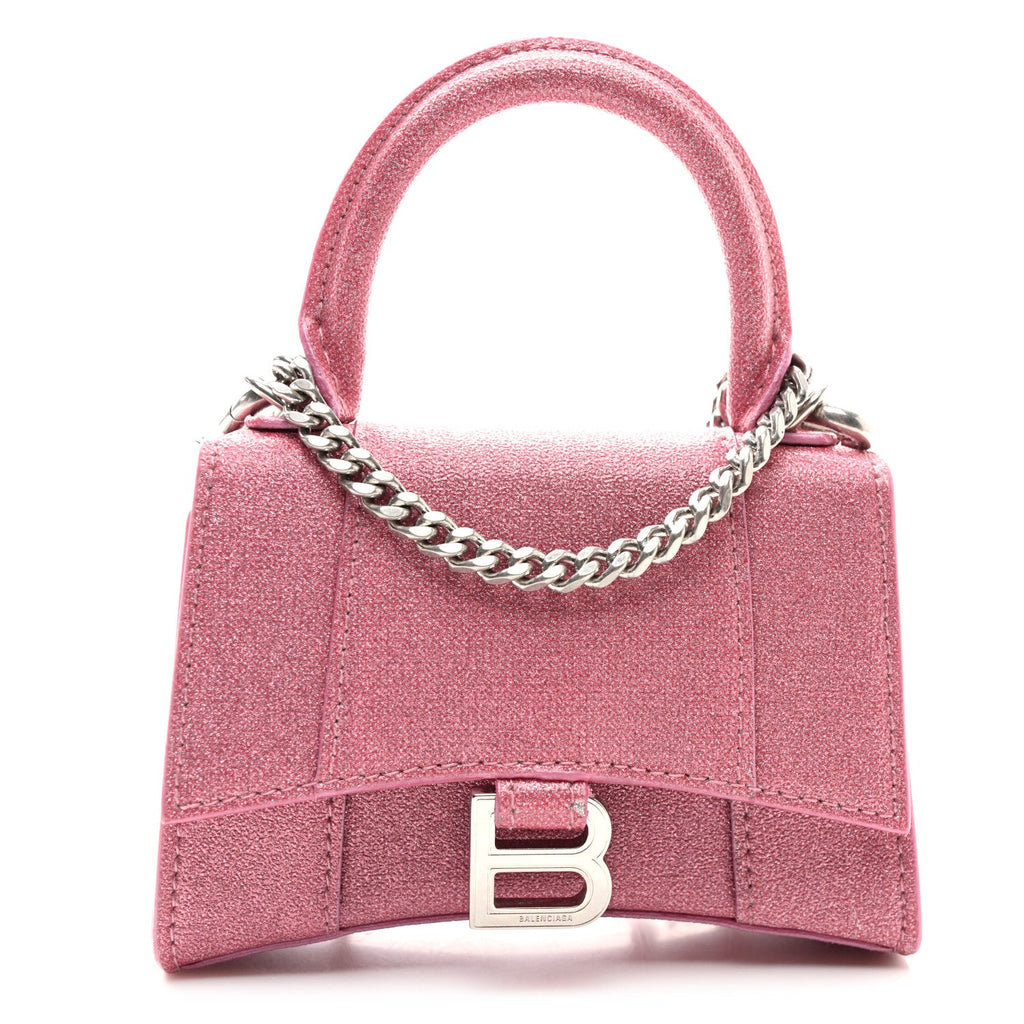 Glitter Fabric Hourglass Top Handle Bag Mini with Chain  Sweet Pink