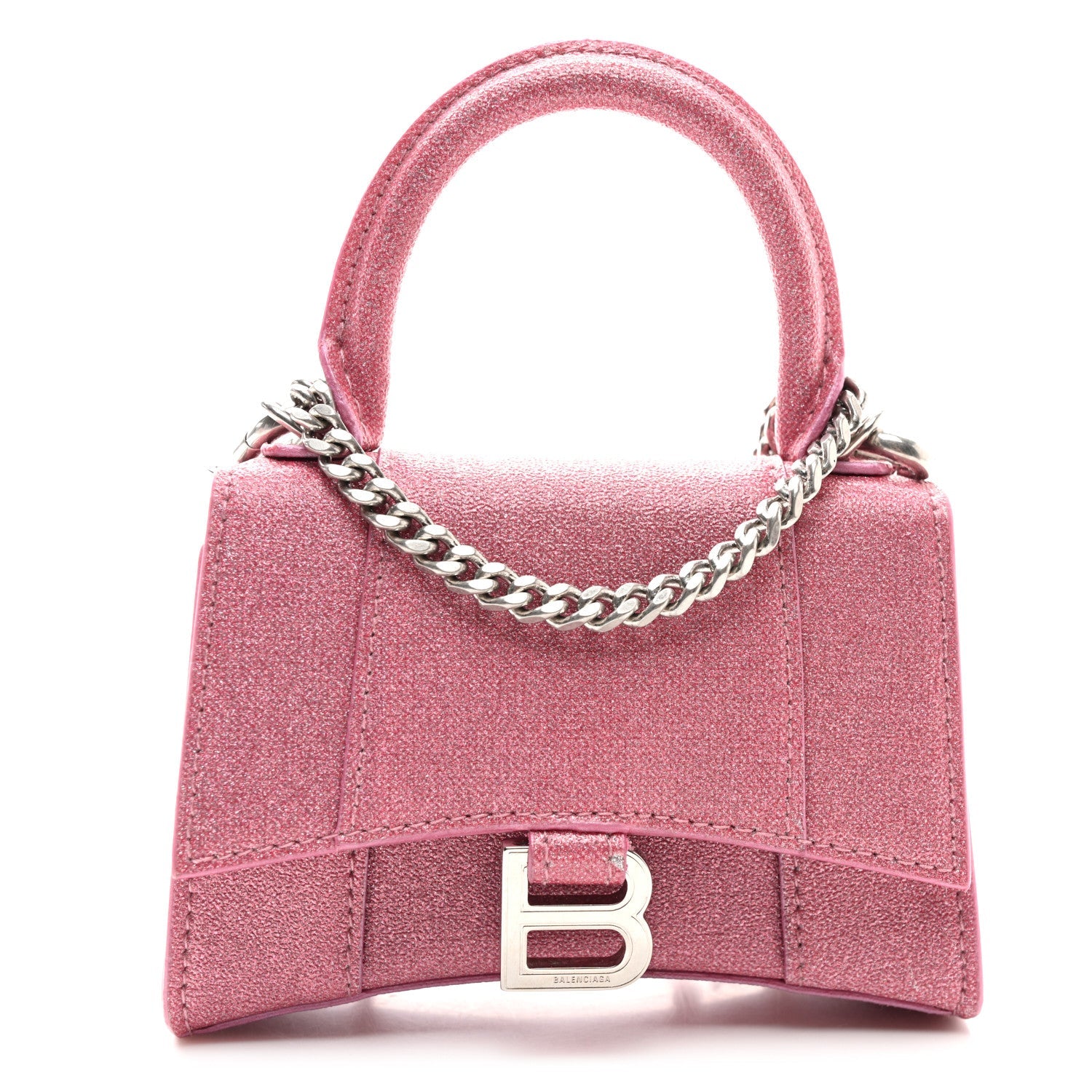 Glitter Fabric Hourglass Top Handle Bag Mini with Chain  Sweet Pink