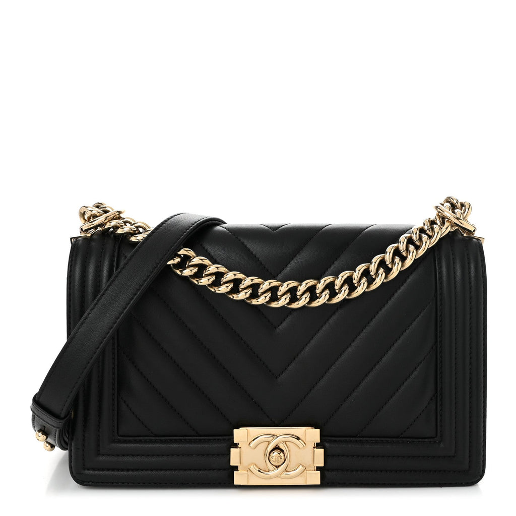 Lambskin Chevron Quilted Medium Boy Flap Black
