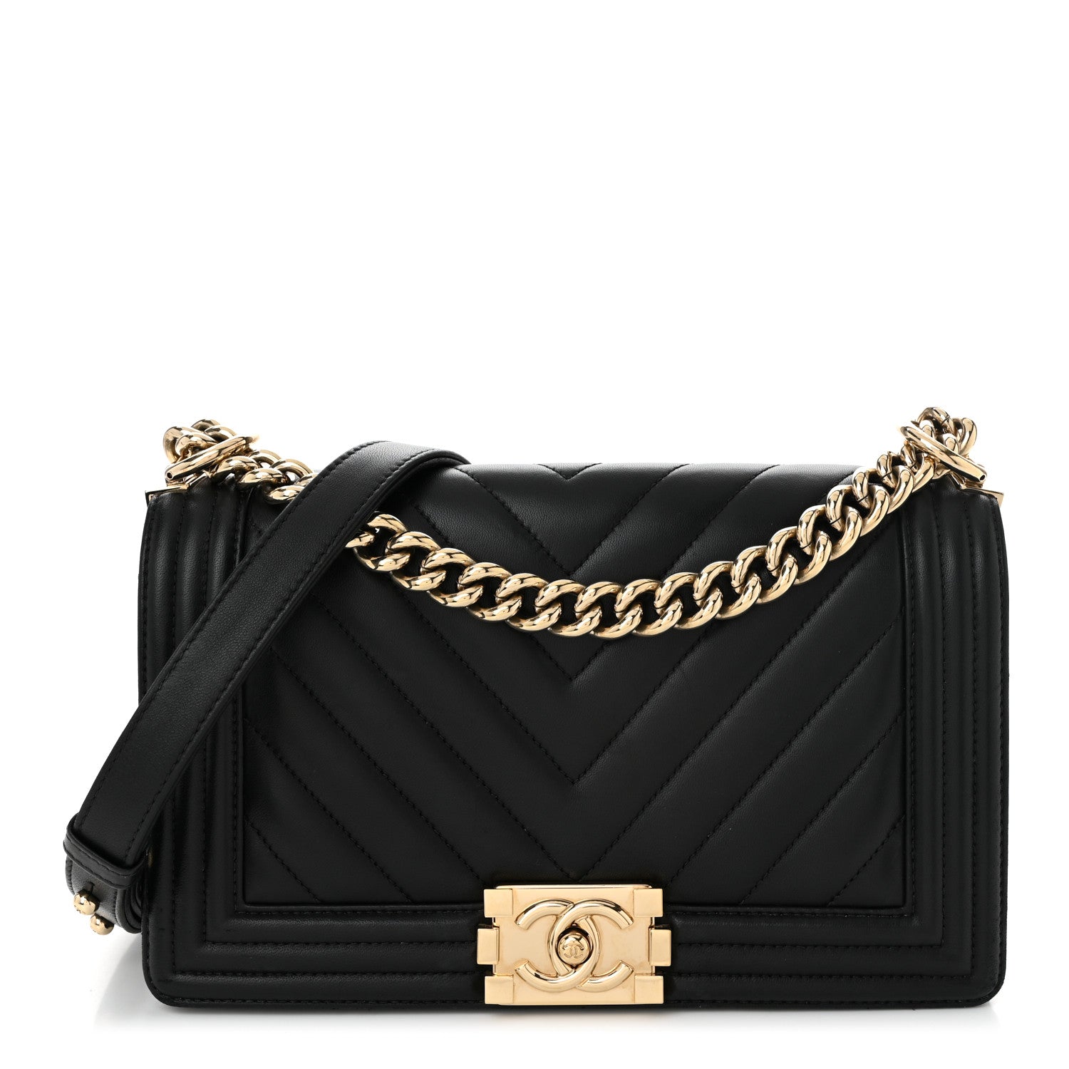Lambskin Chevron Quilted Medium Boy Flap Black