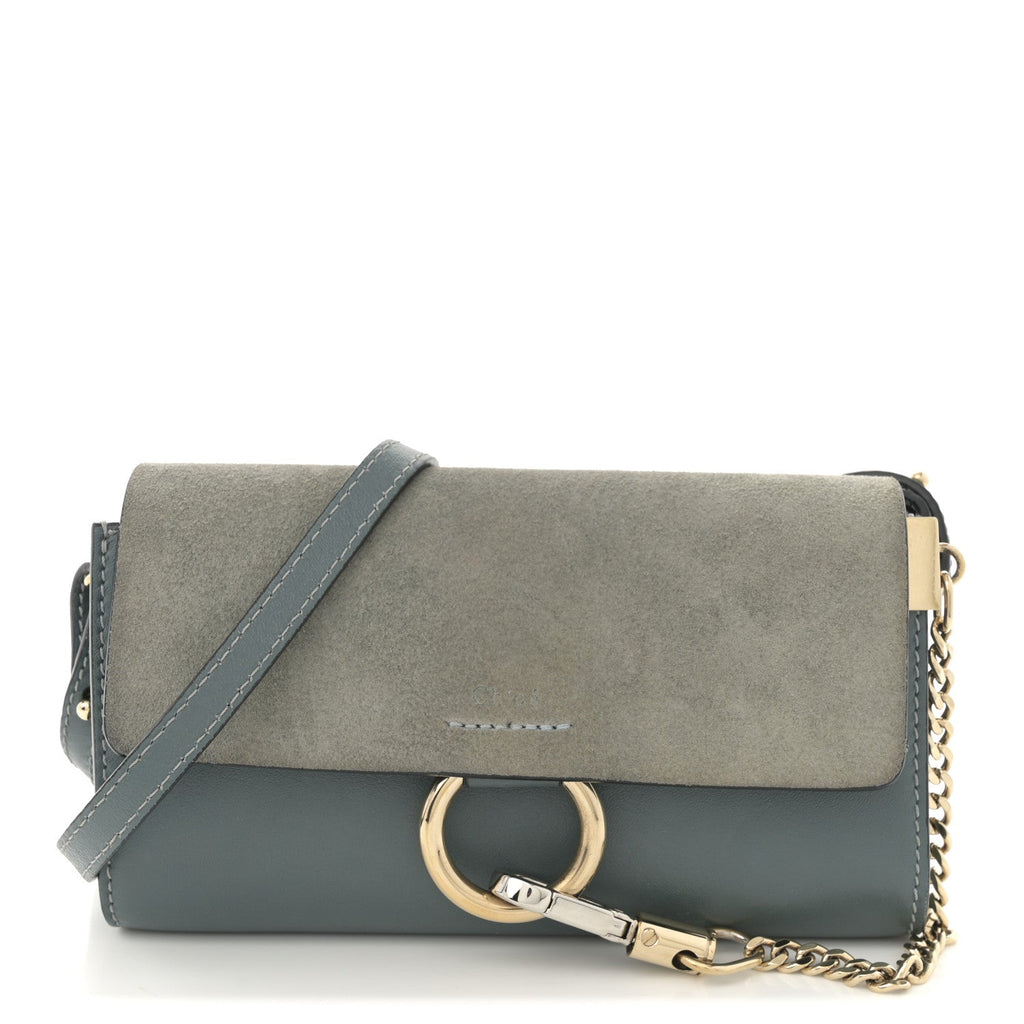 Suede Calfskin Mini Faye Shoulder Bag Cloudy Blue