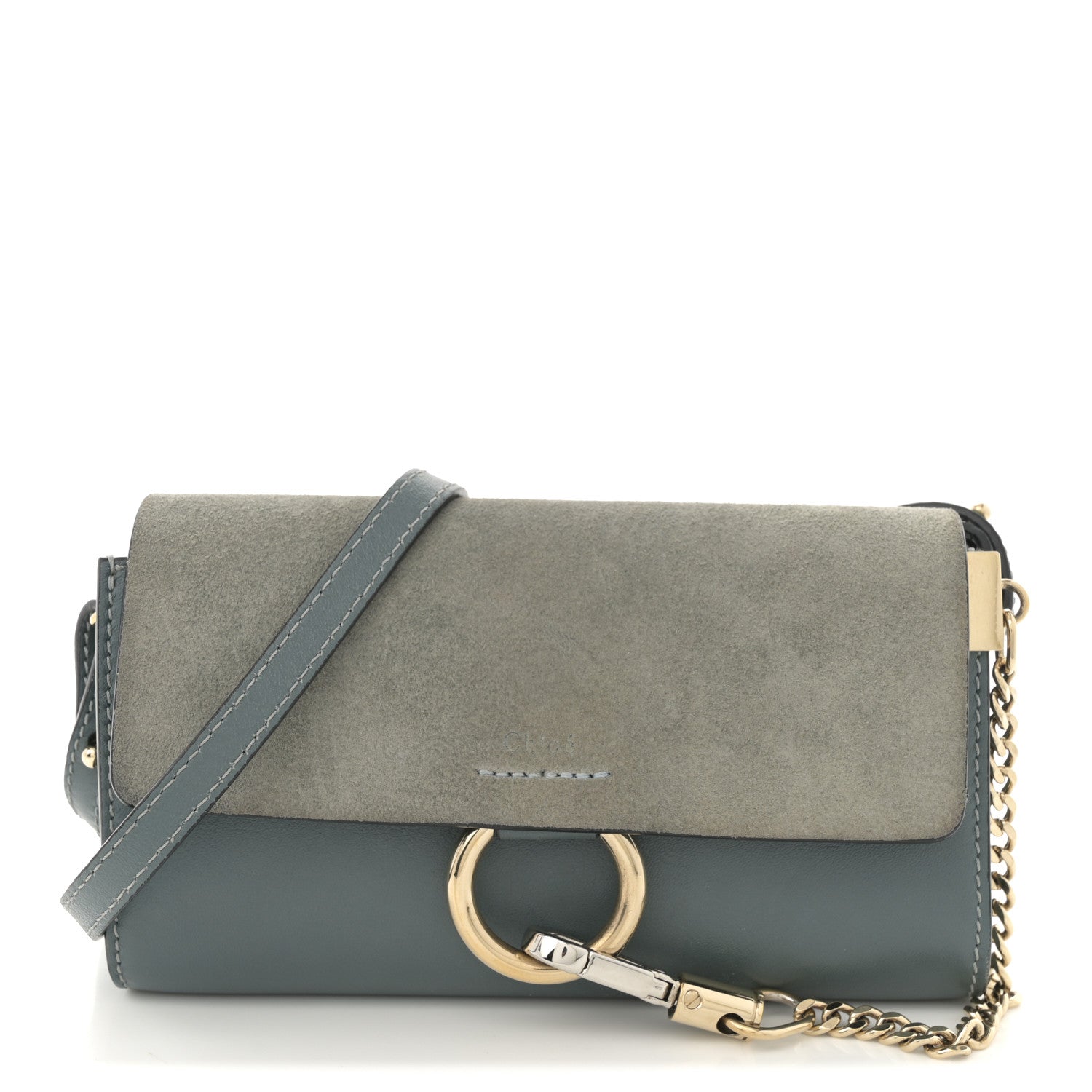 Suede Calfskin Mini Faye Shoulder Bag Cloudy Blue