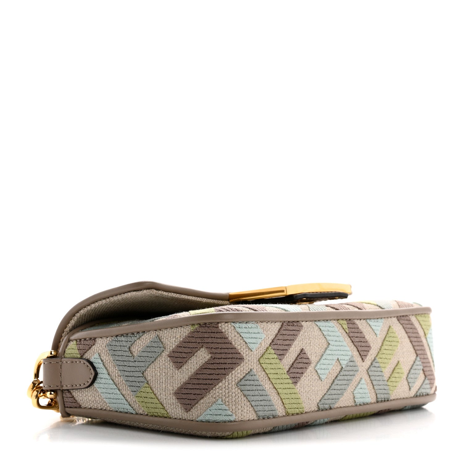 Canvas Vitello King Seta FF Embroidered Mini Baguette Matcha Milk Dove