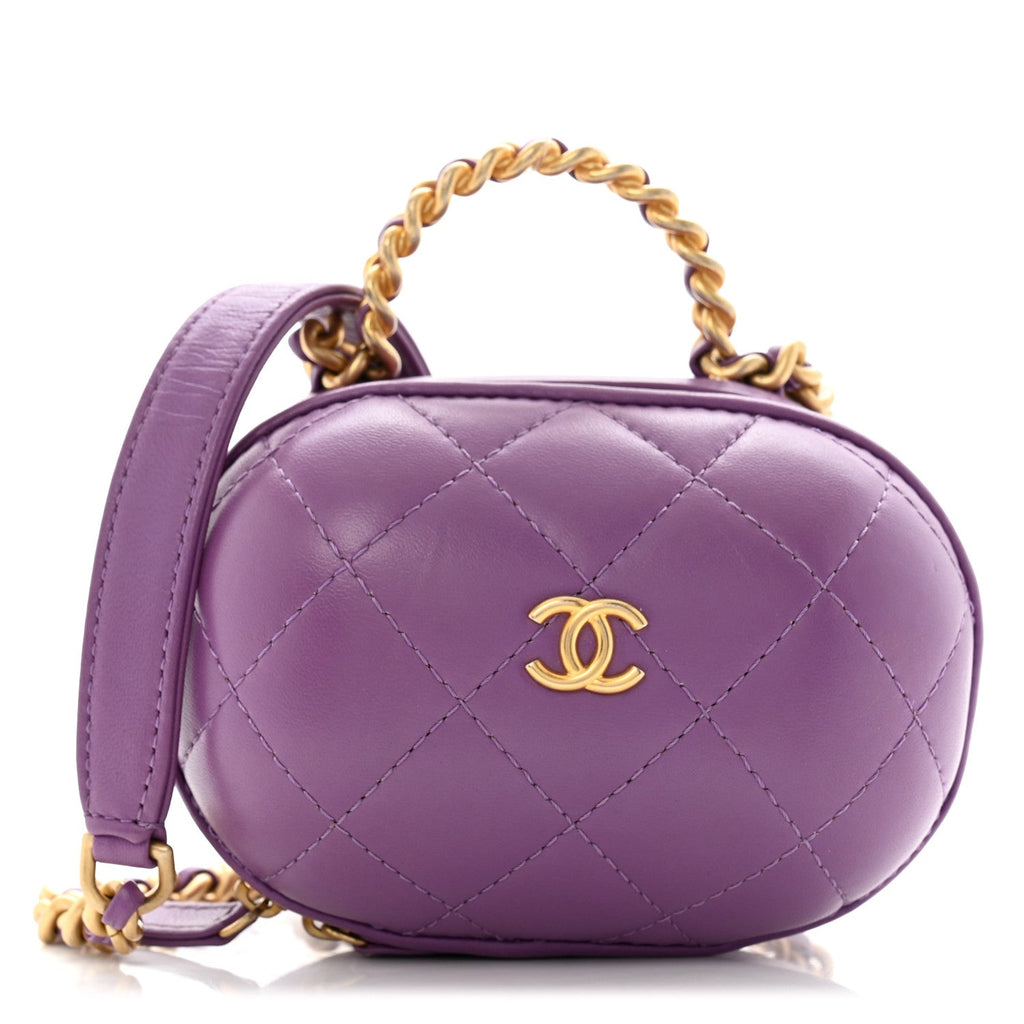 Lambskin Quilted CC Bubble Vanity Case With Chain Purple
