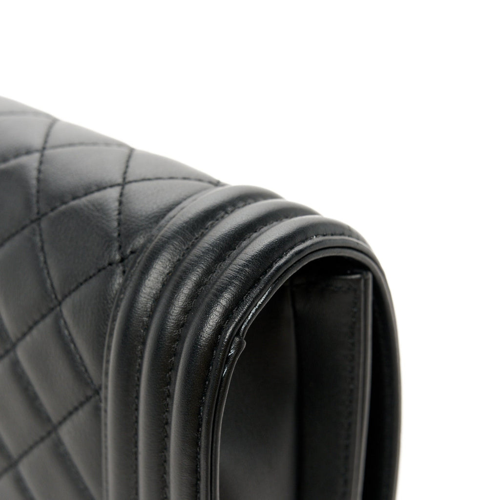 Calfskin Quilted Boy Clutch With Removable Chain So Black