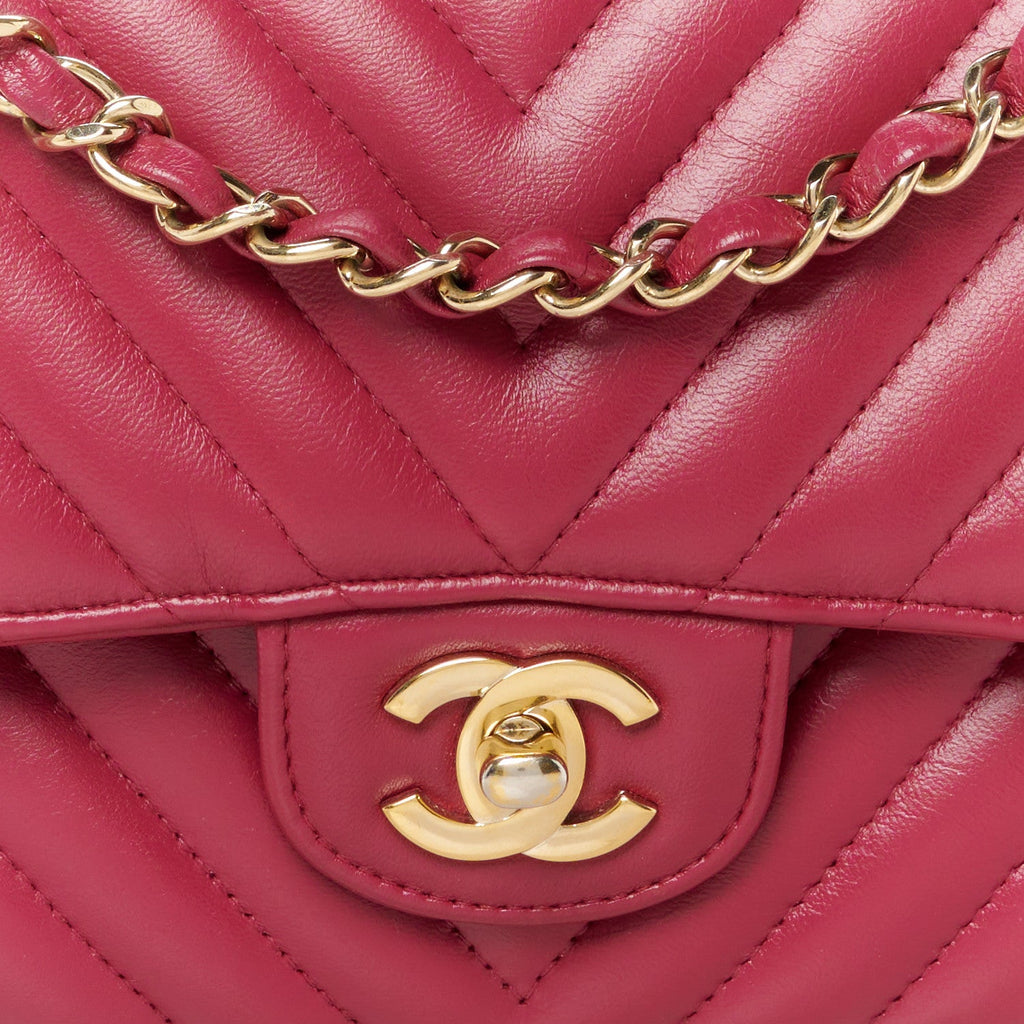 Lambskin Chevron Quilted Medium Double Flap Dark Pink