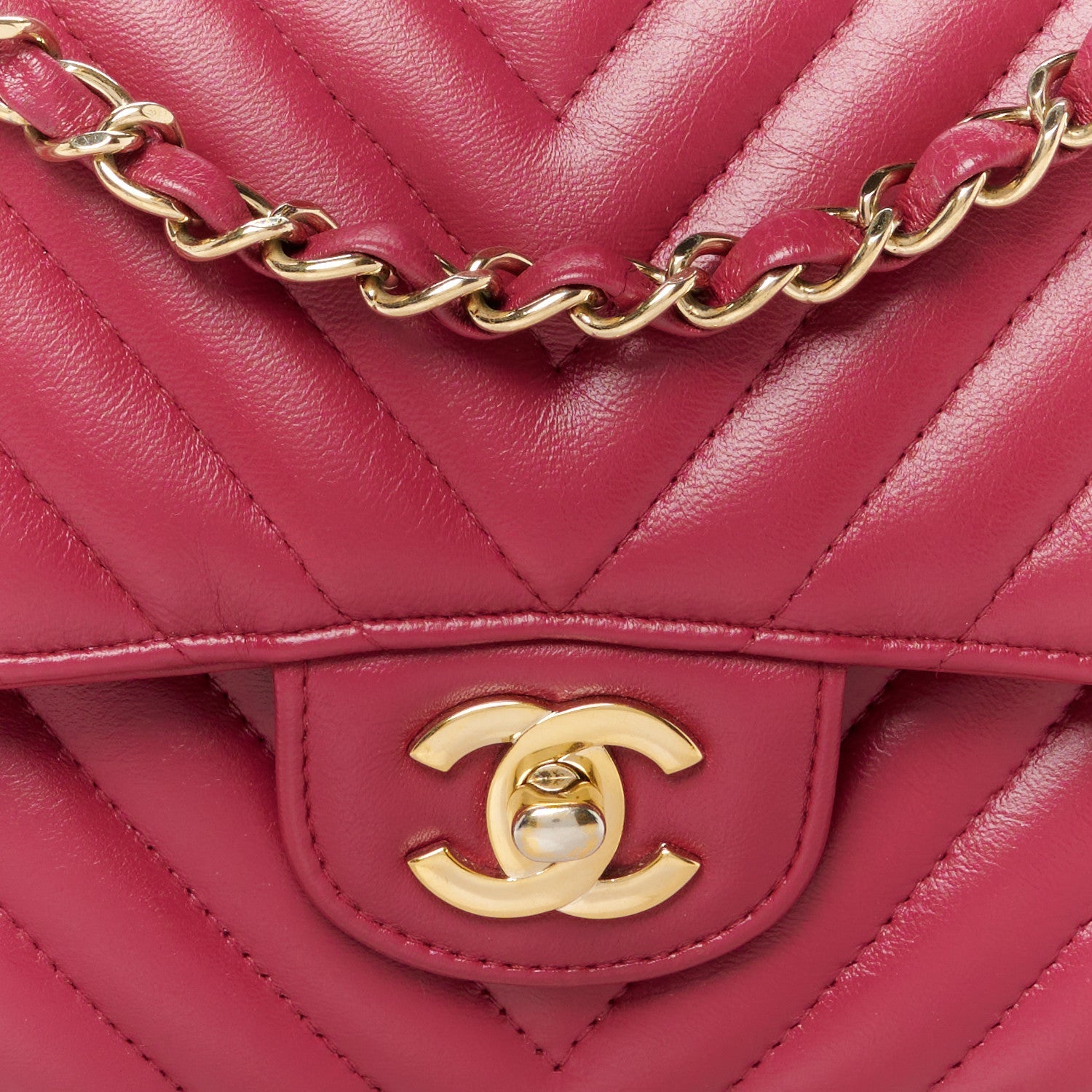 Lambskin Chevron Quilted Medium Double Flap Dark Pink