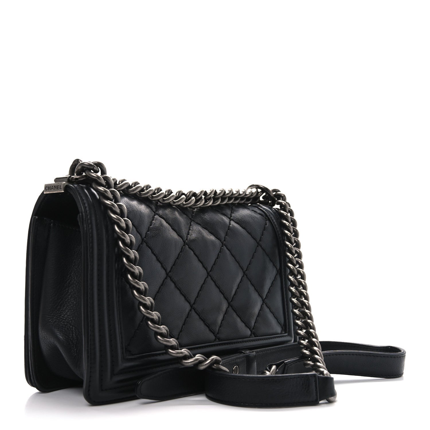 Calfskin Quilted Small Boy Flap Black