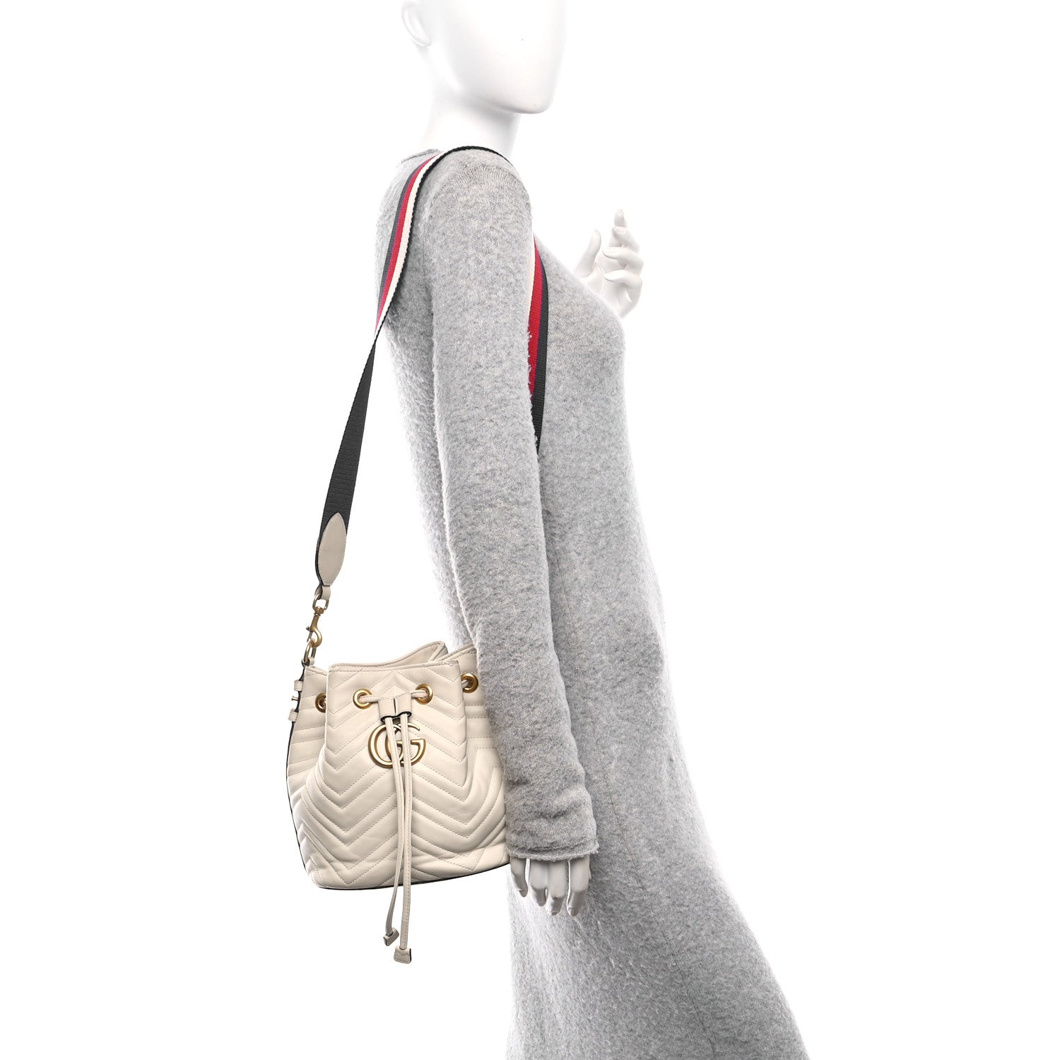 Calfskin Matelasse Sylvie Web GG Marmont Bucket Bag White