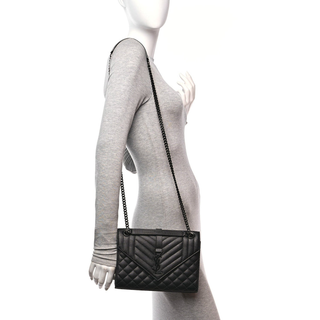 Grain De Poudre Textured Mixed Matelasse Triquilt Medium Monogram Monochrome Satchel Black