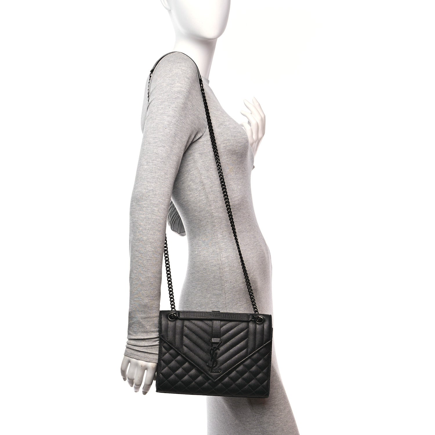 Grain De Poudre Textured Mixed Matelasse Triquilt Medium Monogram Monochrome Satchel Black