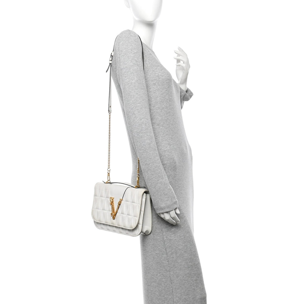 Nappa Quilted Virtus Top Handle Shoulder Bag White