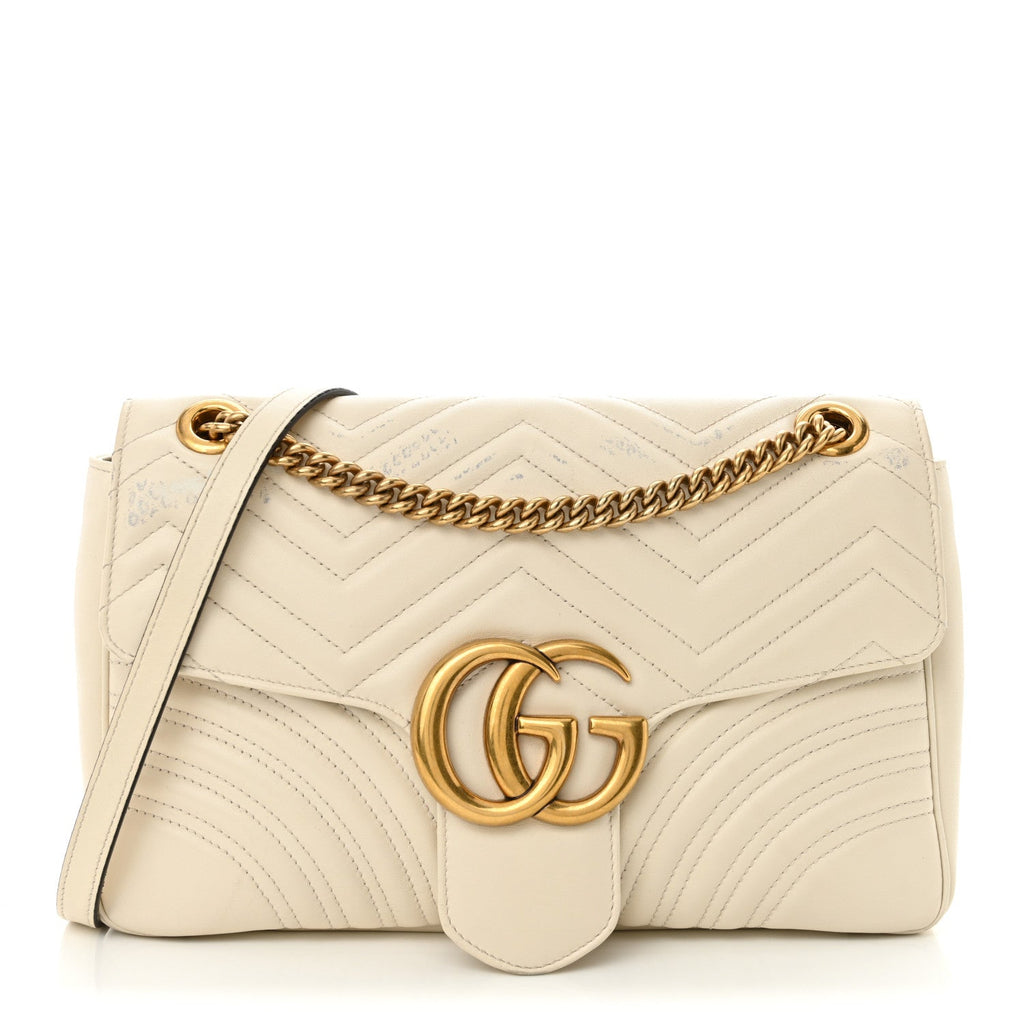 Calfskin Matelasse Medium GG Marmont Shoulder Bag White