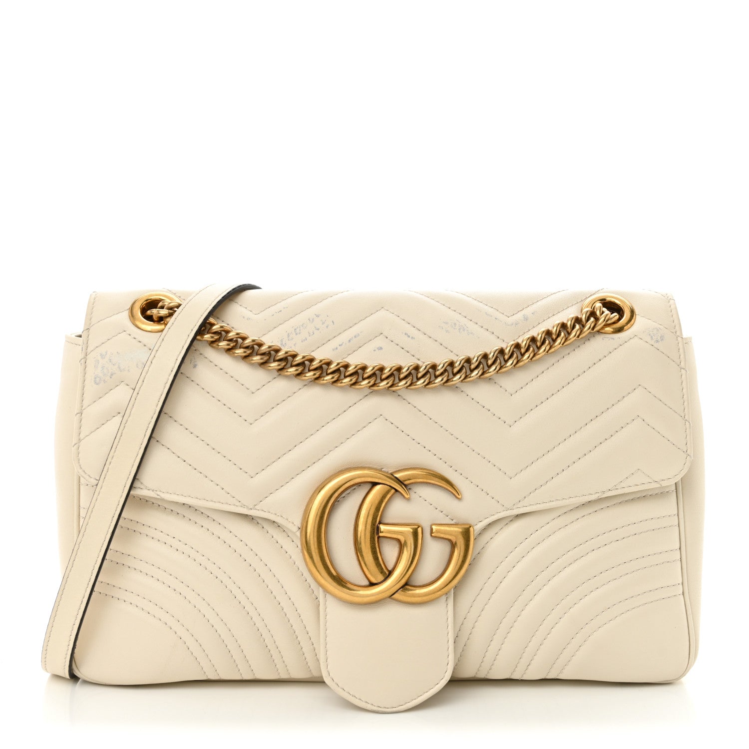 Calfskin Matelasse Medium GG Marmont Shoulder Bag White