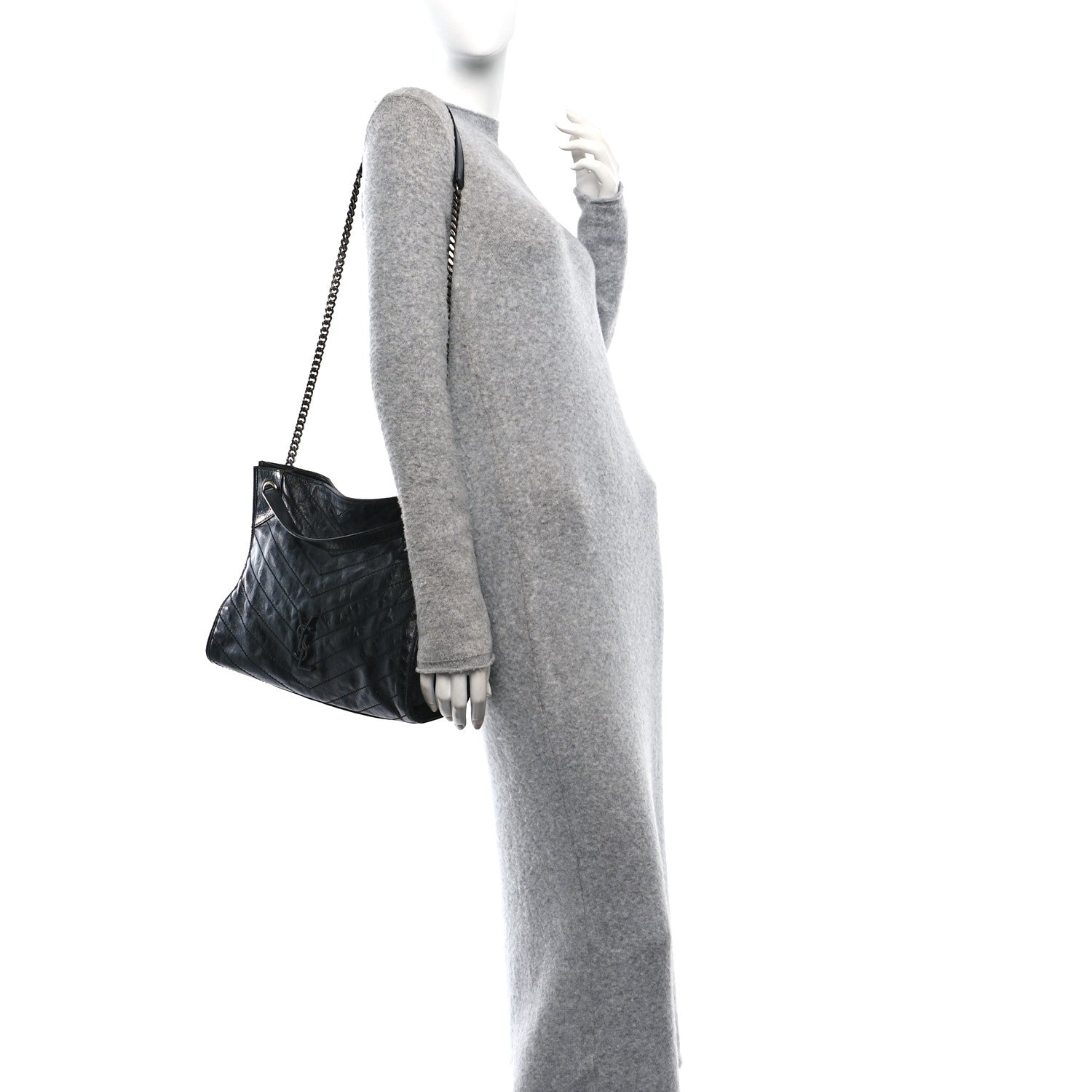 Crinkled Calfskin Matelasse Monogram Medium Niki Shopper Tote Black