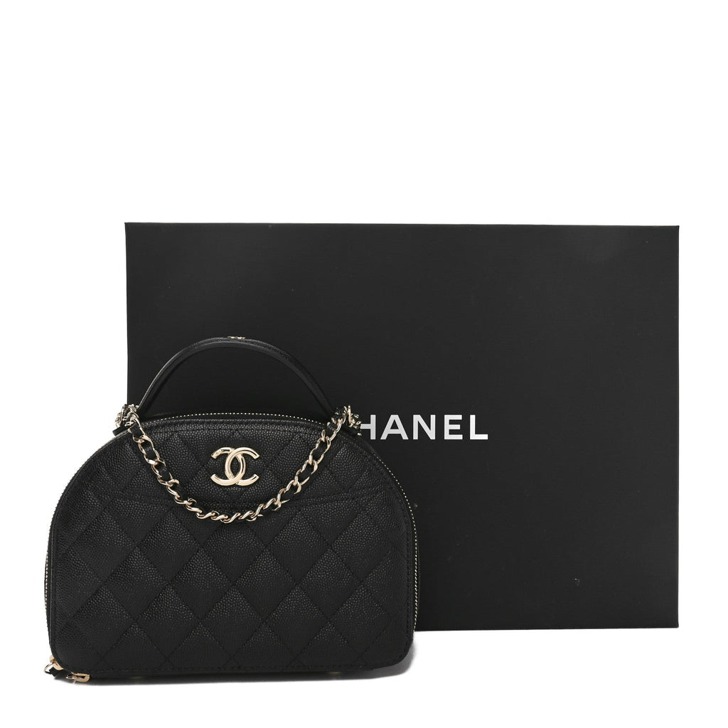 Caviar Quilted Top Handle Vanity Case Black
