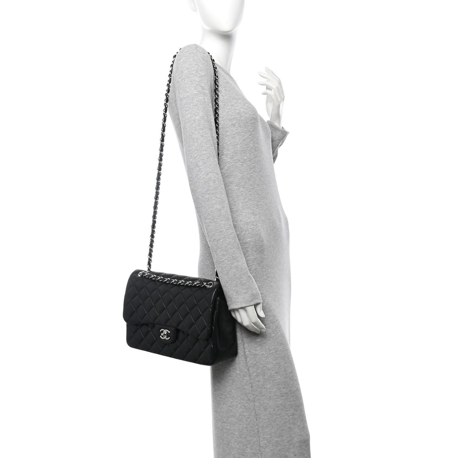 Lambskin Quilted Jumbo Double Flap Black