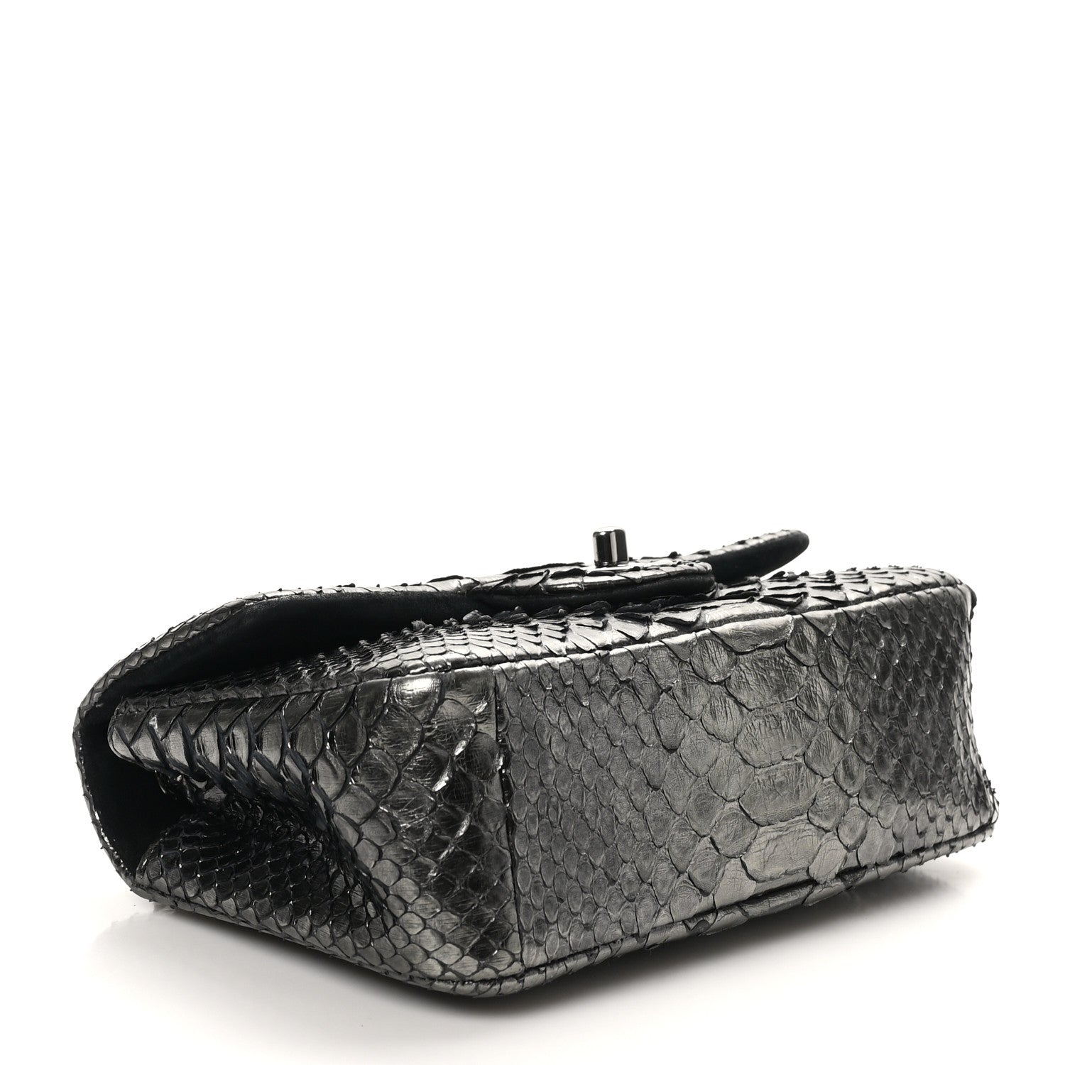 Metallic Snakeskin Mini Rectangular Flap Dark Silver