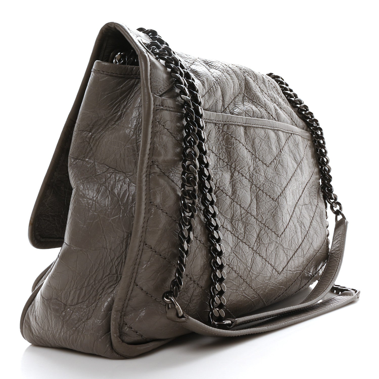 Crinkled Calfskin Matelasse Monogram Large Niki Chain Satchel Fog