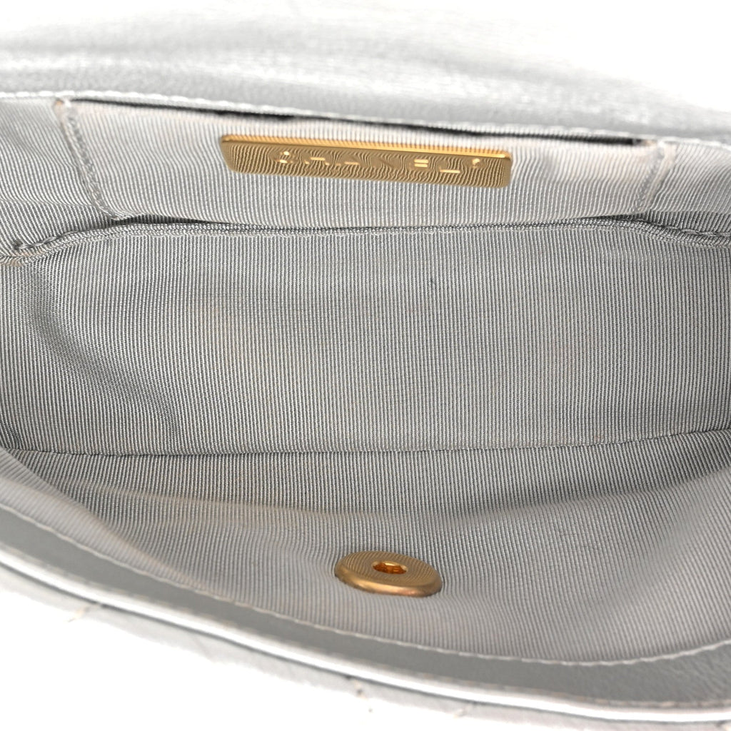 Metallic Goatskin Quilted Chanel 19 Waist Bag Silver