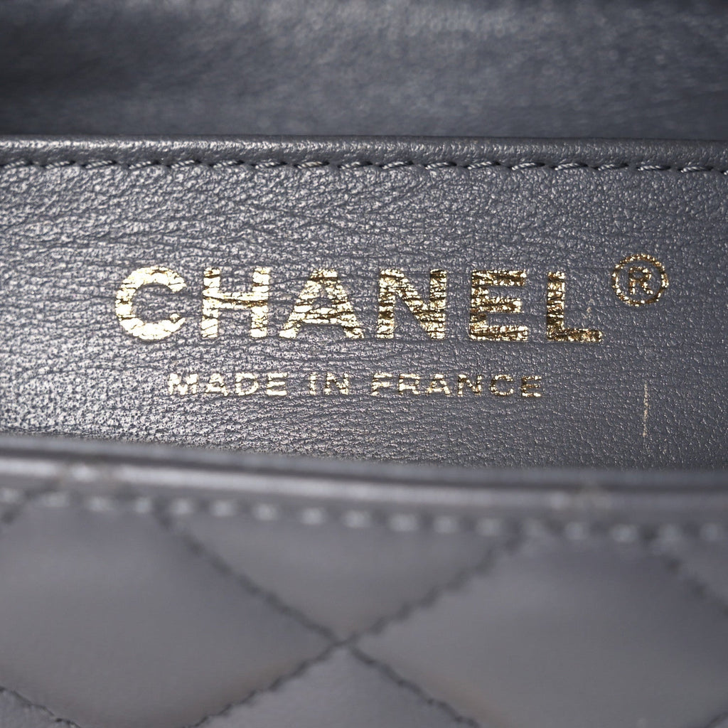 Lambskin Quilted Mini Rectangular Flap Dark Grey